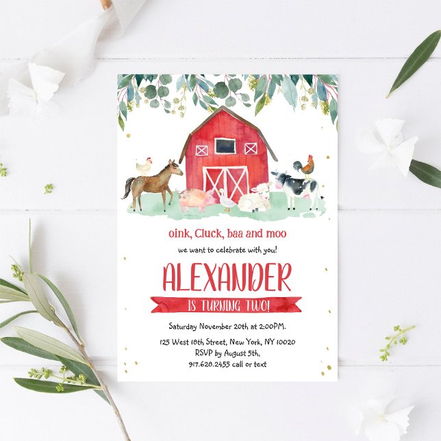 Farm Animals Oink Baa Moo Boy 1st Birthday  Invitation (Creator Uploaded)