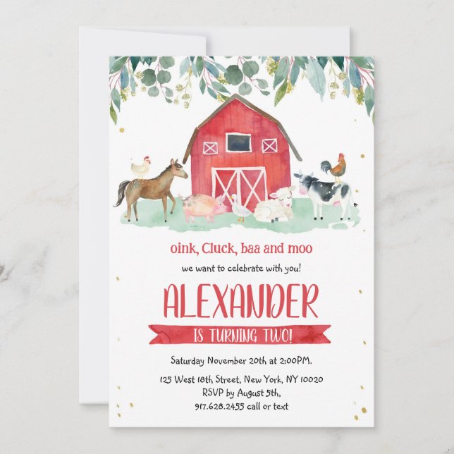 Farm Animals Oink Baa Moo Boy 1st Birthday  Invitation (Front)