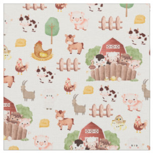 Farm Animals on White Fabric