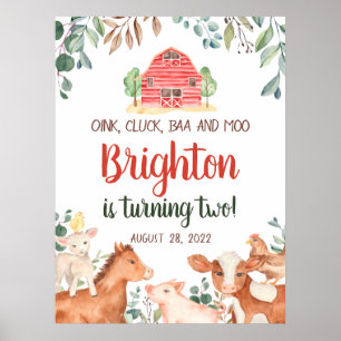 Farm Animals Parade Welcome Baby Birthday Poster