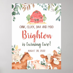 Farm Animals Parade Welcome Baby Birthday Poster