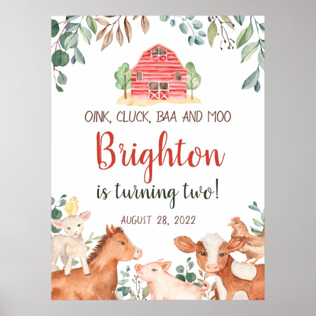 Farm Animals Parade Welcome Baby Birthday Poster (Front)