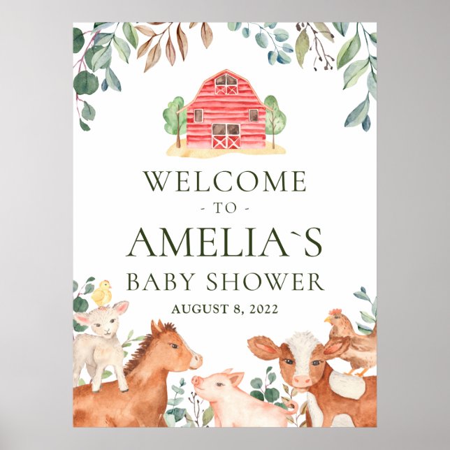Farm Animals Parade Welcome Baby Shower Poster (Front)