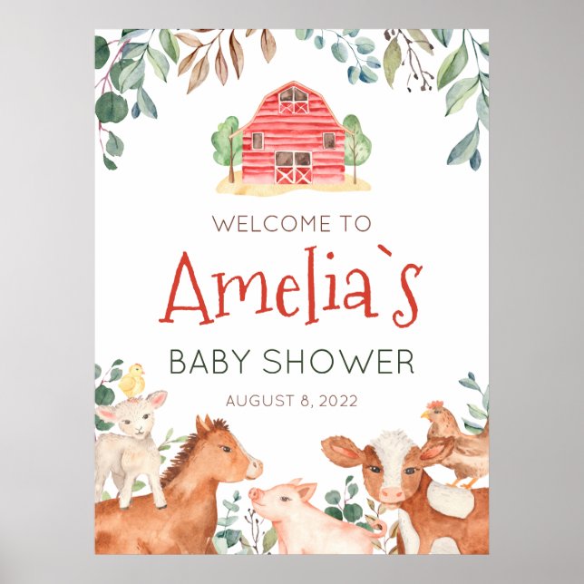 Farm Animals Parade Welcome Baby Shower Poster (Front)