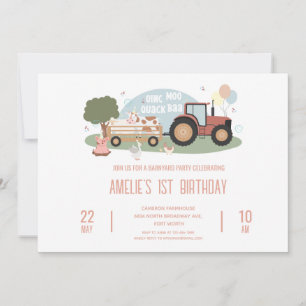 Farm Animals Party 1ST Birthday  Invitation