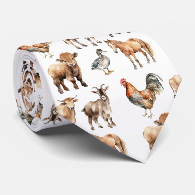 Farm Animals Pattern Neck Tie (Rolled)