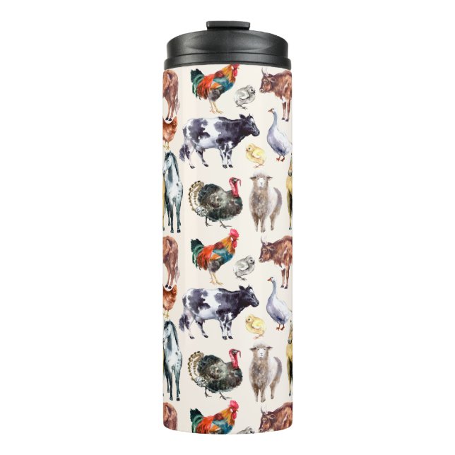 Farm animals pattern watercolor thermal tumbler (Front)