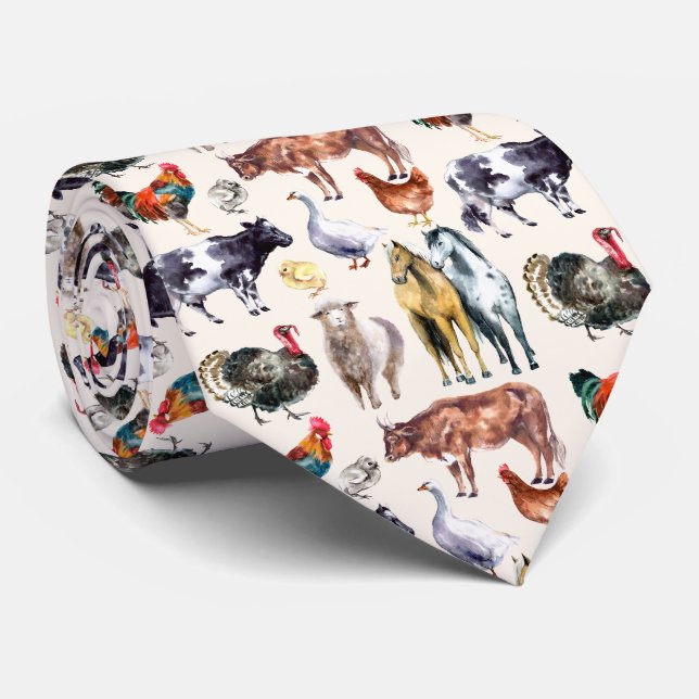 Farm animals pattern watercolor tie (Rolled)