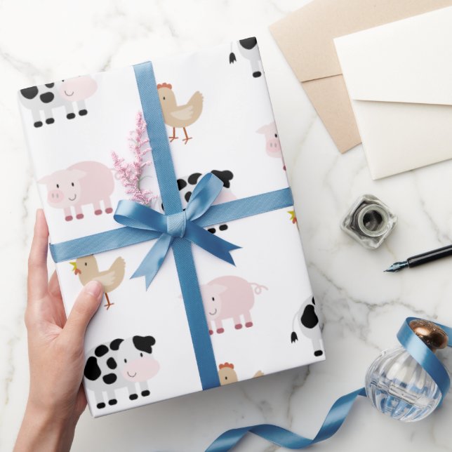 Farm Animals Pattern White Wrapping Paper (Gifting)