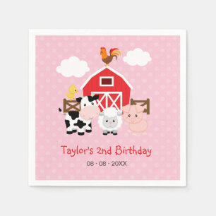 Farm Animals Personalised Birthday (Pink for Girl) Napkin
