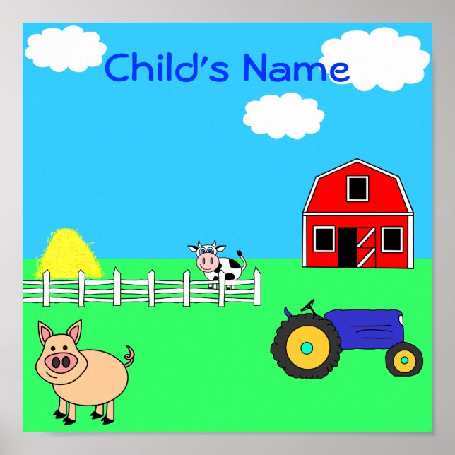 Farm Animals Personalized Child's Name Print (Front)