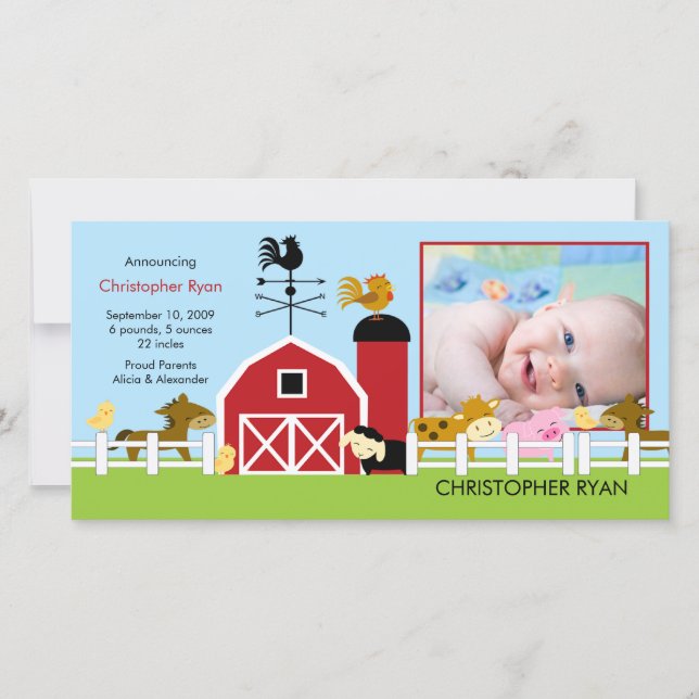Farm Animals PHOTO Birth Announcement (Front)