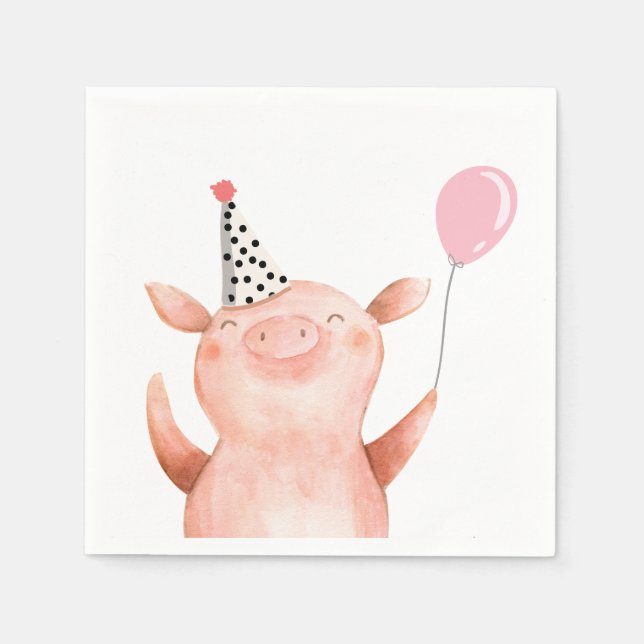 Farm Animals Pig Girl Birthday Barnyard Pink Napkin (Front)