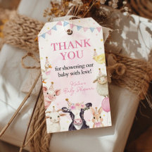 Farm Animals Pink Baby Shower Party Thank You