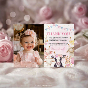 Farm Animals Pink Barnyard Girl Birthday Photo Thank You Card