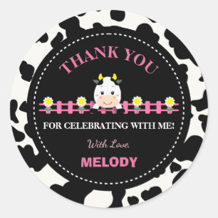 Farm Animals Pink Cow Barnyard 1st Birthday Party  Classic Round Sticker