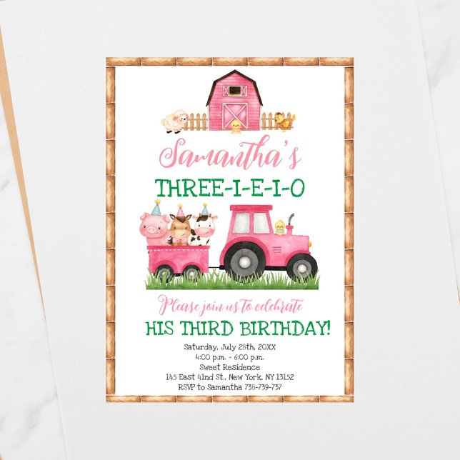 Farm Animals Pink Girl Barnyard Birthday Party Invitation (Creator Uploaded)