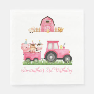 Farm Animals Pink Girl Barnyard Birthday Party Napkin
