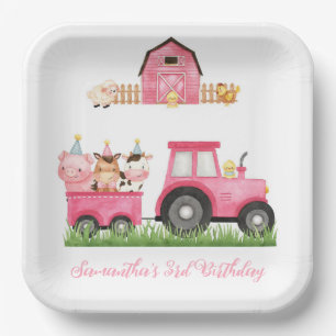 Farm Animals Pink Girl Barnyard Birthday Party Paper Plate