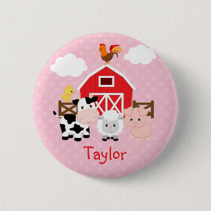 Farm Animals (Pink) Personalised Kids Buttons