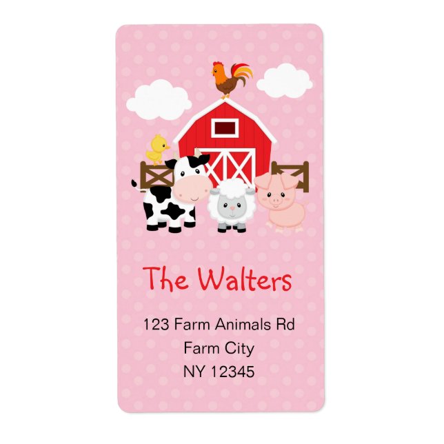 Farm Animals (Pink) Return Address Labels (Front)