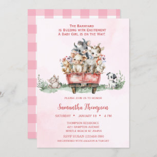 Farm Animals Pink Truck Baby Shower Invitation