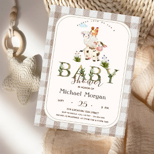 Farm Animals Plaid Baby Shower Invitation