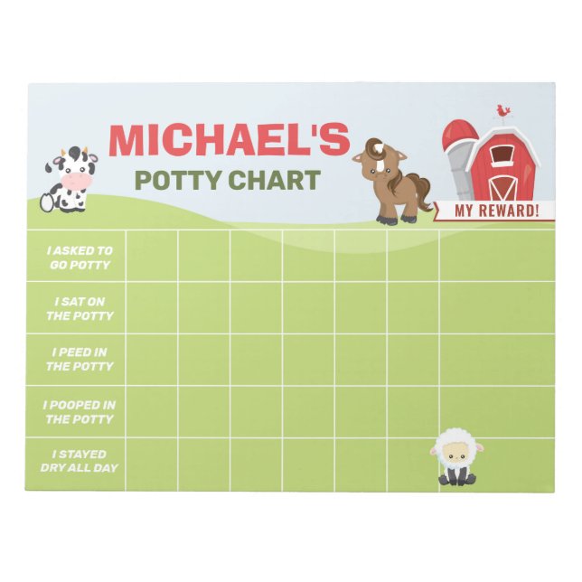 Farm Animals Potty Chart Personalised Name & Tasks Notepad (Front)