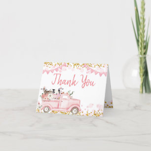 Farm Animals Pumpkin Pink Truck Drive By Birthday Thank You Card