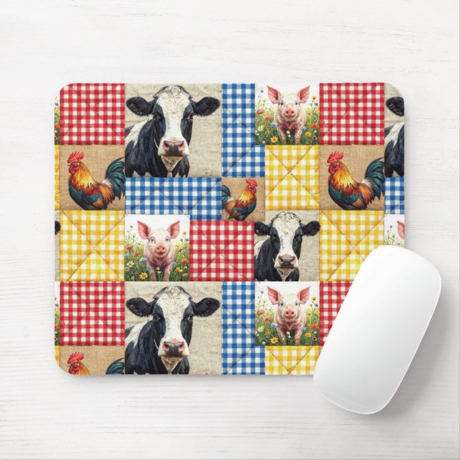 Farm Animals Quilt Pattern Mouse Mat (With Mouse)