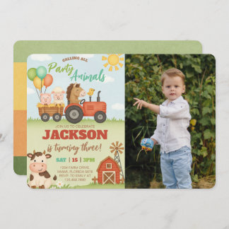Farm Animals Ranch Kids Birthday Photo Invitation