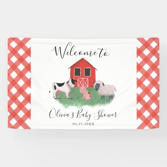 Farm Animals Red Baby Shower Welcome Banner (Horizontal)