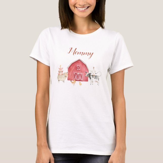 Farm Animals & Red Barn Birthday Family T-Shirt (Front)