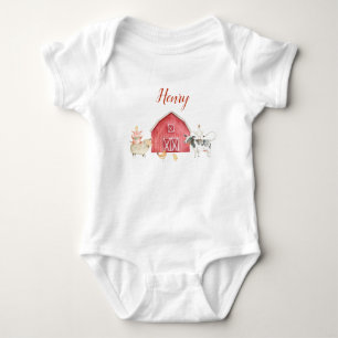 Farm Animals & Red Barn Birthday Party T-Shirt Baby Bodysuit