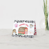 Farm Animals Red Barn Birthday Thank You Card