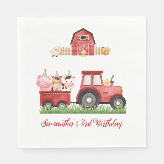 Farm Animals Red Boy Barnyard Birthday Party Napkin (Front)