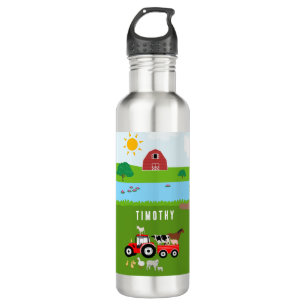 Farm Animals & Red Tractor Barnyard Custom Name  710 Ml Water Bottle