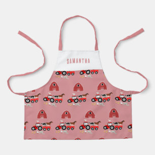 Farm Animals & Red Tractor Barnyard Girls Pattern Apron