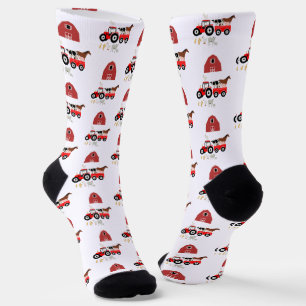 Farm Animals & Red Tractor Barnyard Pattern   Socks