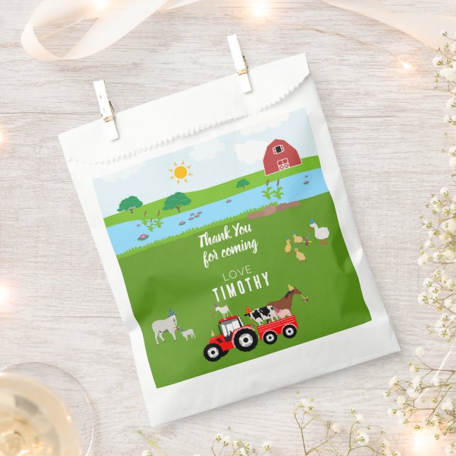 Farm Animals & Red Tractor Birthday Party Theme   Favour Bags (Clipped)
