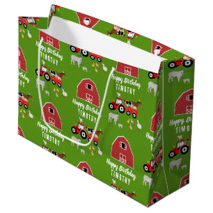 Farm Animals & Red Tractor Birthday Party Theme Large Gift Bag
