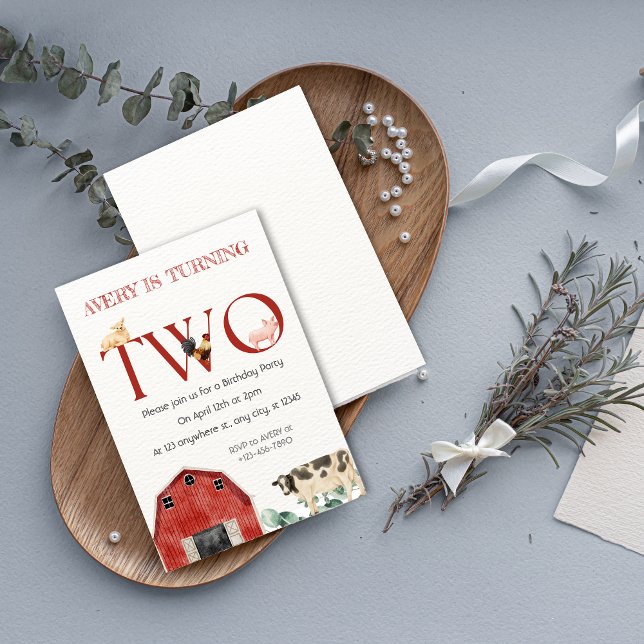 Farm Animals Second Birthday Party Invitation (Farm Animals Second Birthday Party Invitation)