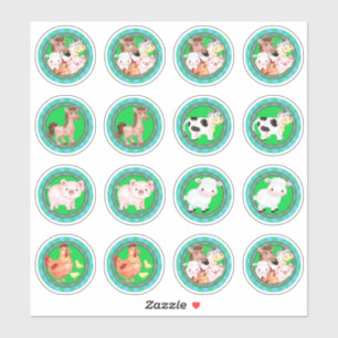 Farm animals set barnyard gingham blue green