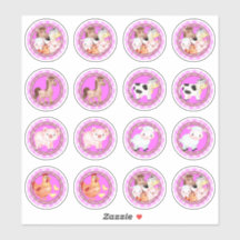 Farm animals set barnyard gingham light pink pink