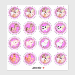 Farm animals set barnyard gingham light pink pink