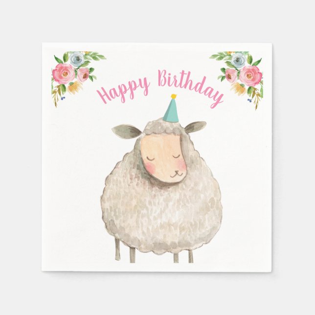 Farm Animals Sheep Girl Birthday Barnyard Pink Napkin (Front)