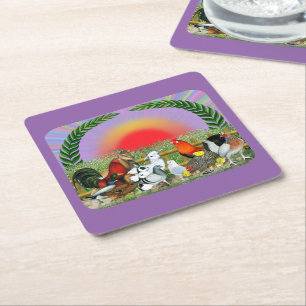 Farm Animals Square Paper Coaster