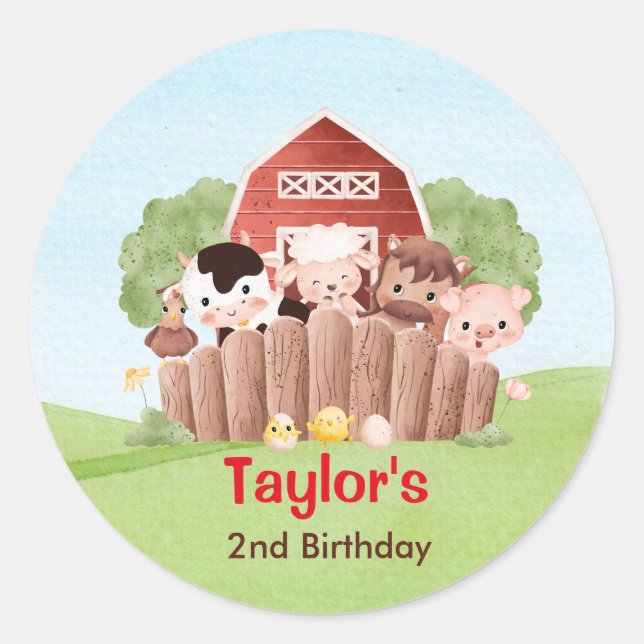 Farm Animals Stickers - Boy Birthday Party Favour  (Front)