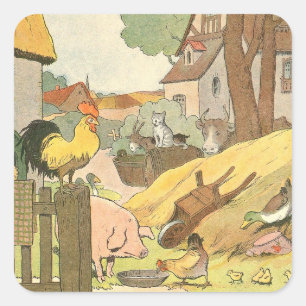 Farm Animals Story Book Illustrated Square Sticker