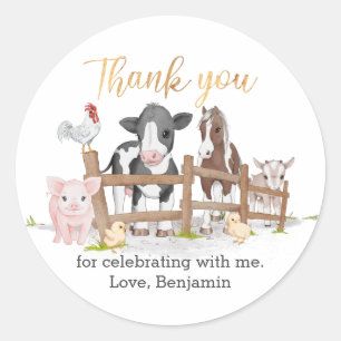 Farm Animals Thank You Classic Round Sticker
